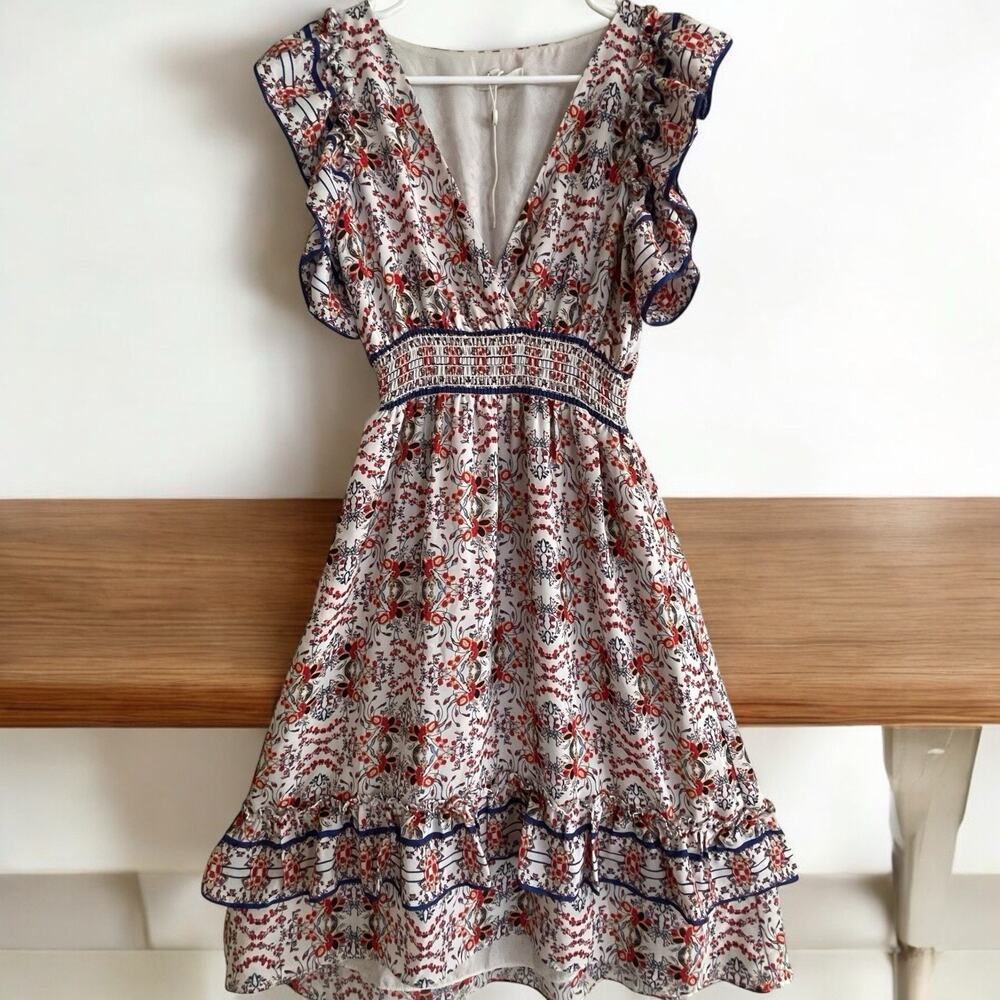 Max Studio Monique Spanish Floral Ruffled High Low Hem‎ Dress
